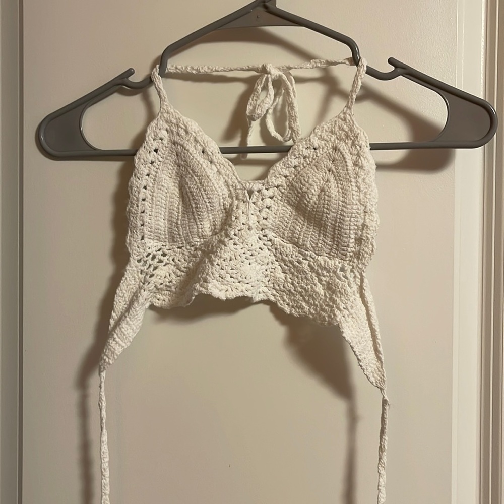 white crotchet top